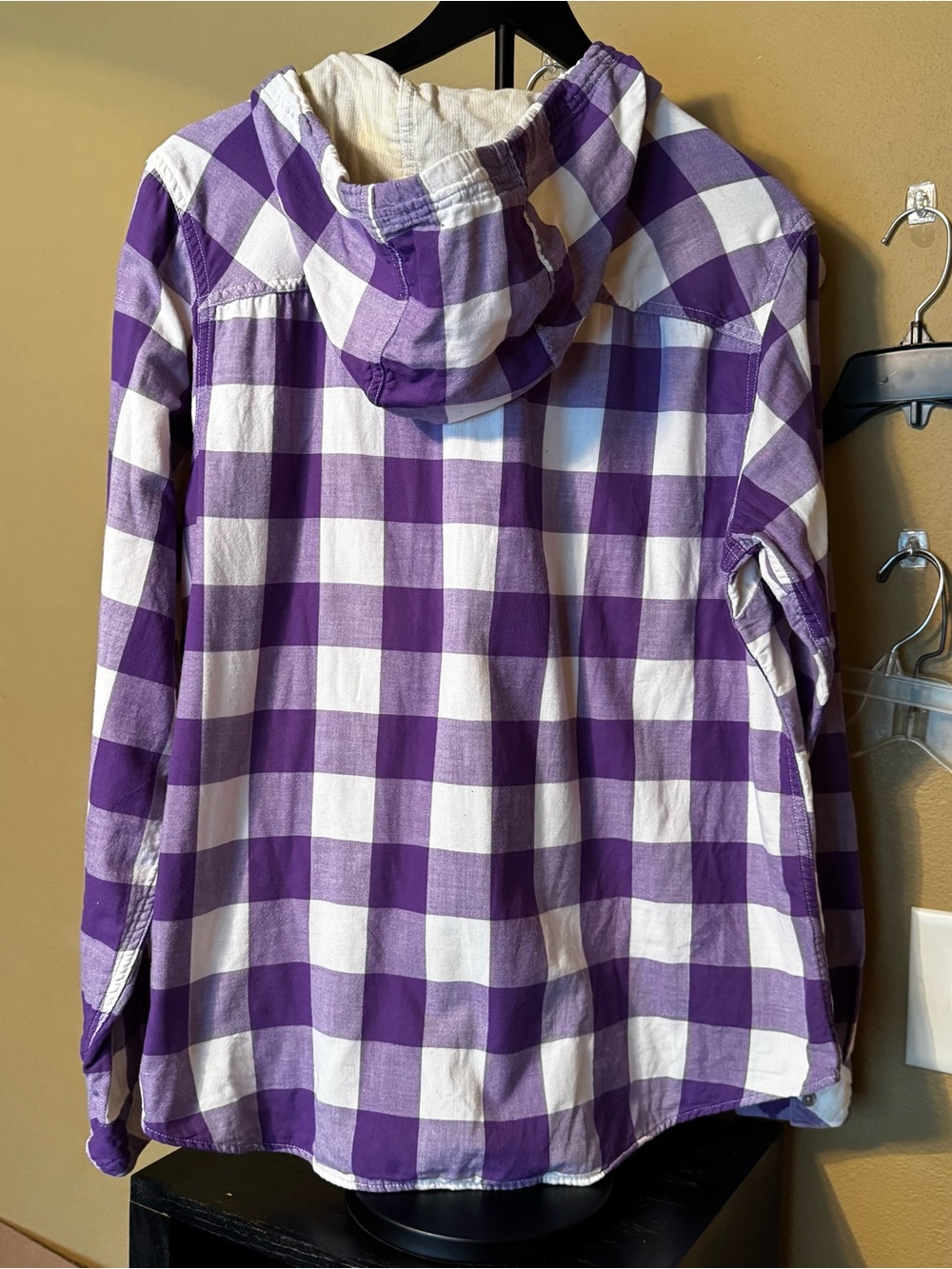 Columbia LSU Tigers Women’s XL Purple Plaid Hooded Flannel Shirt Roll Tab - Picture 7 of 12